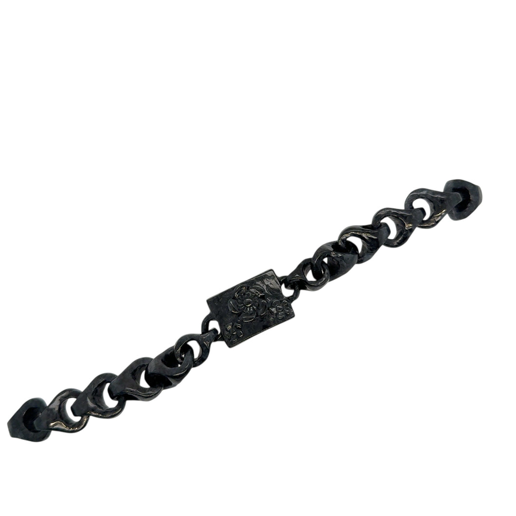 Burmese Black Jadeite Carved Cherry Blossoms Interlocks Bracelet