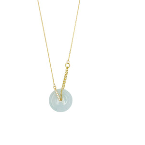 18Kt YG Diamond Burmese Icy Green Jadeite Bi Necklace
