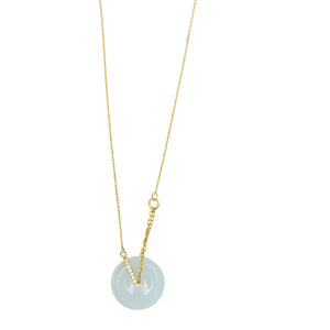 18Kt YG Diamond Burmese Icy Green Jadeite Bi Necklace