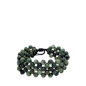 Burmese Black & Emerald Green Jadeite Silk Bracelet