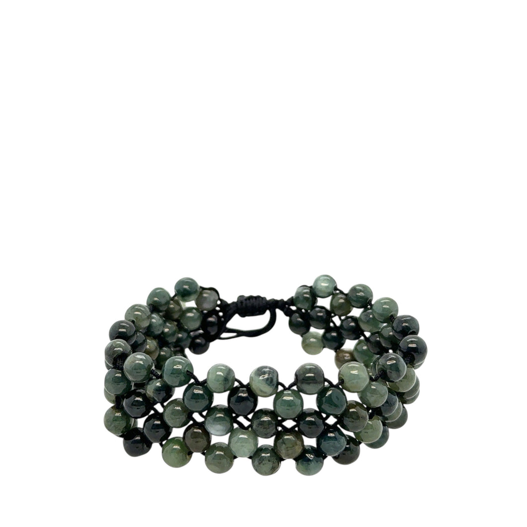 Burmese Black & Emerald Green Jadeite Silk Bracelet
