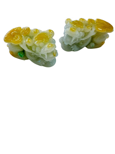Burmese Honey Green Jadeite Fu Dog Carvings