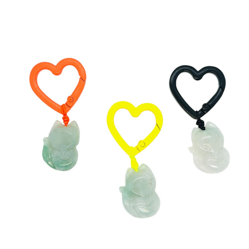 Burmese Jadeite Fox Heart Keyring Charm