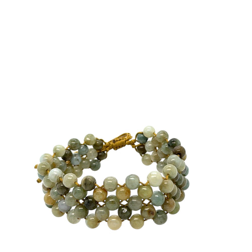 Burmese Camo Green Jadeite Silk Bracelet