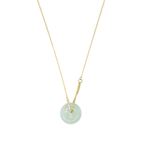 18Kt YG Diamond Burmese Icy Green Jadeite Bi Necklace