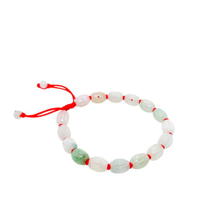 Burmese Jadeite Carved Storyboard of Ancient Coins Silk Bracelet