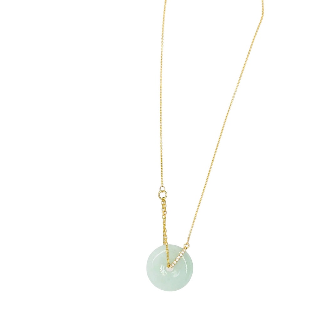 18Kt YG Diamond Burmese Icy Green Jadeite Bi Necklace