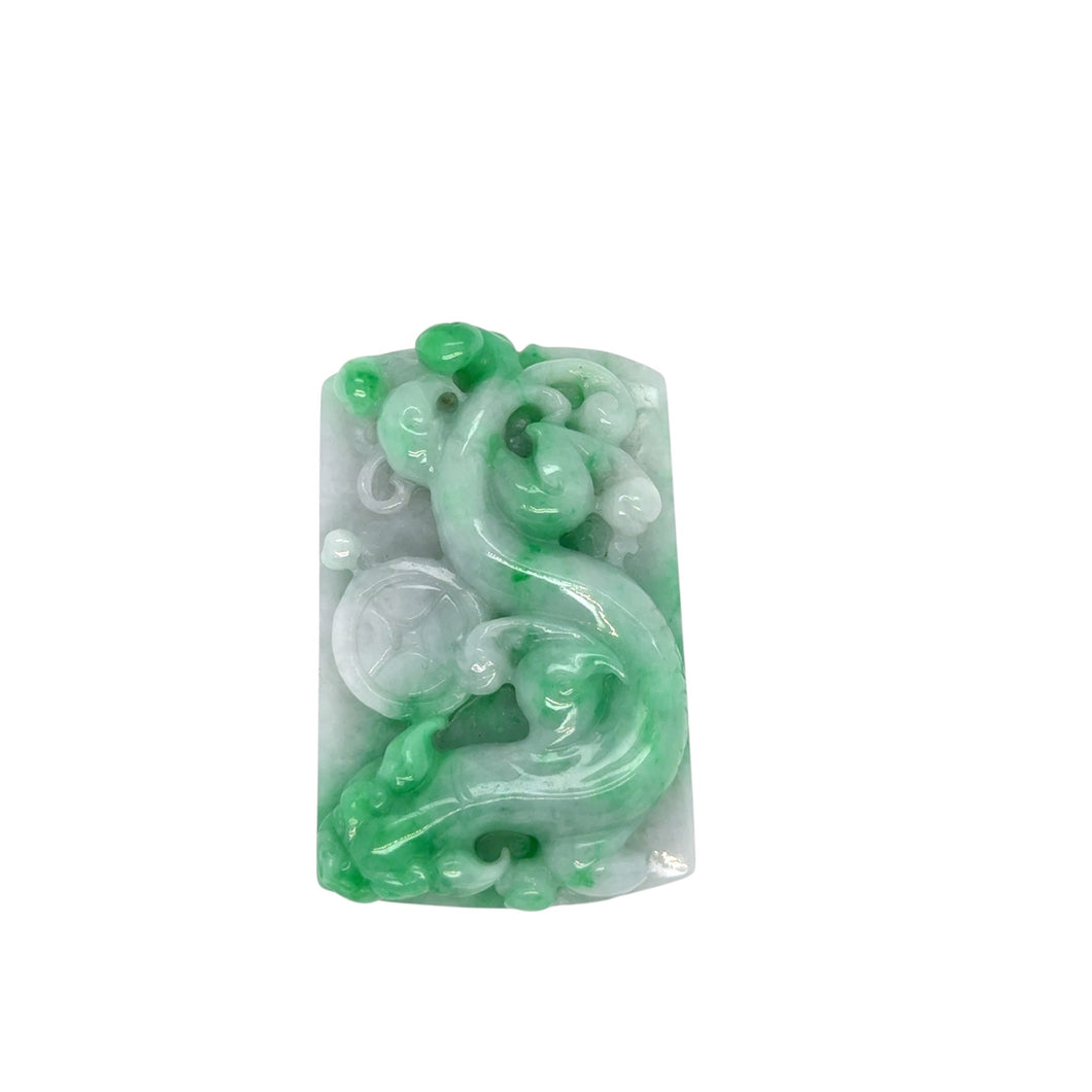 Burmese Apple Green Lavender Jadeite Water Dragon Storyboard Carving