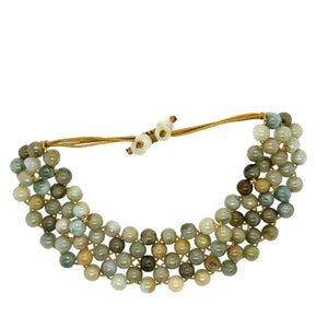Burmese Camo Green Jadeite Silk Bracelet