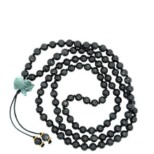 5mm Burmese Black Jadeite Mala Paired w/Emerald Green Jadeite Fu Lion & 24kt Hand Granulated Roundels