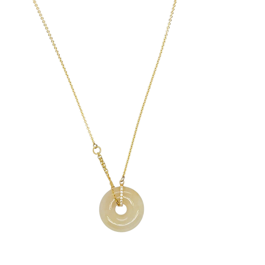 18Kt YG Diamond Burmese Honey Jadeite Bi Necklace