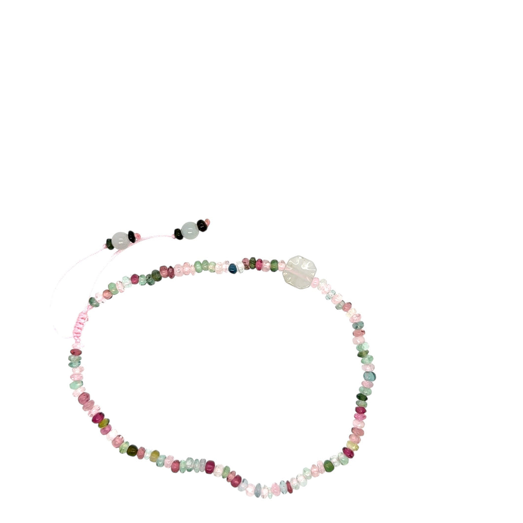 3mm Watermelon Tourmaline & Burmese Jadeite Baqua Anklet