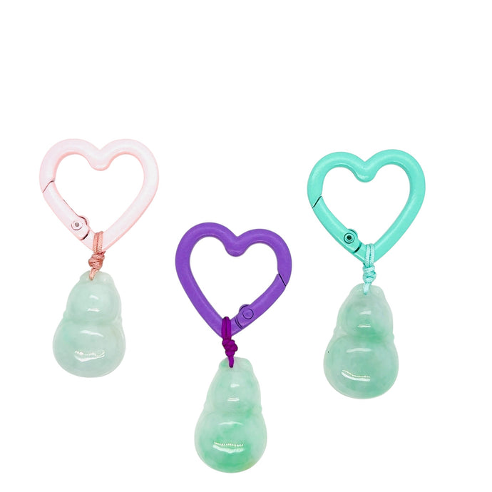 Burmese Jadeite Gourd Heart Keyring Charm