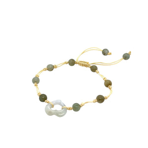 Burmese Jadeite 'Open to Love, Love, Love, Happiness' Silk Bracelet