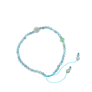 4mm Faceted Aquamarine Paired w/Burmese Jadeite Plum Blossom & Heart Anklet