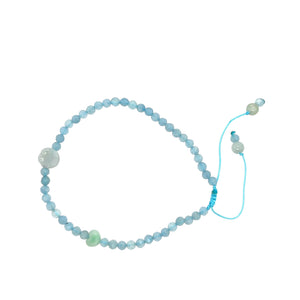 4mm Faceted Aquamarine Paired w/Burmese Jadeite Plum Blossom & Heart Anklet