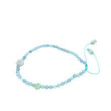4mm Faceted Aquamarine Paired w/Burmese Jadeite Plum Blossom & Heart Anklet