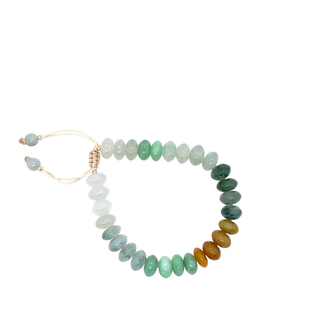 10mm Burmese Multi Colored Jadeite Abacus Silk Bracelet