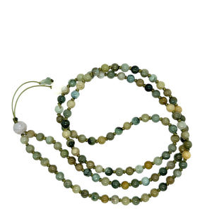 5mm Burmese Camo Green Jadeite Mala Paired w/Lotus Bud, Buddha's Heart & Gourd