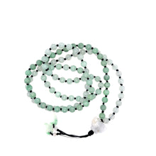 6mm Burmese Icy Translucent Green Ombre Jadeite Mala Paired w/Lotus & Feathers