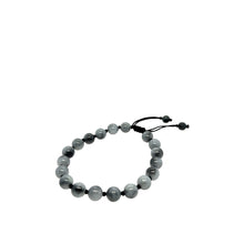 Burmese 9mm Icy Gray Jadeite Men's Mala Silk Bracelet