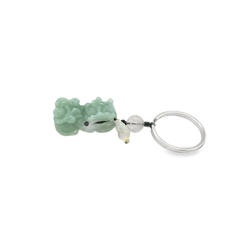 Burmese Jadeite Fu Lion Dog carrying Gourd w/ Rutilated Quartz Charm