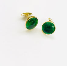 18kt Yellow Gold Burmese Emerald Green Jadeite Cufflinks, 15mm
