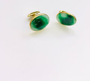 18kt Yellow Gold Burmese Emerald Green Jadeite Cufflinks, 16mm x 22mm