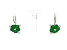 18kt WG Burmese Emerald Green Jadeite Plum Blossom 0.5ct Diamond Earrings
