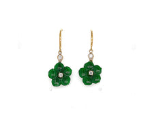 18Kt YG Burmese Emerald Green Jadeite Plum Blossom 0.10ct Diamond Earrings