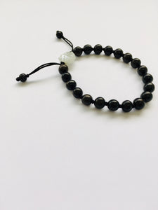 Burmese Jadeite Baqua w/ 8mm Wood Beads Silk Bracelet