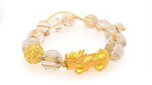 24kt YG Pei Yao/Pixiu and Gold Coin Paired w/ Rutilated Quartz Bracelet