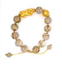 24kt YG Pei Yao/Pixiu and Gold Coin Paired w/ Rutilated Quartz Bracelet