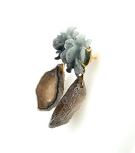 18kt YG Burmese Gray Jadeite Gardenia Paired w/ Natural Drusy Drops Earrings