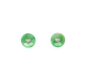 18kt WG Diamond Pave Puff Heart w/ Interchangeable Burmese Apple Green Jadeite Disc Jackets Studs