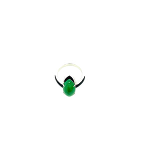 18kt WG Burmese Apple Green Jadeite Marquise Black Enamel Ring