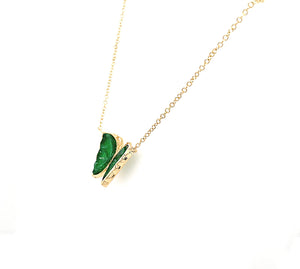 18kt YG Burmese Emerald Green Jadeite Butterfly Adjustable Necklace