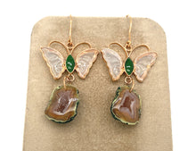 18kt RG Burmese Imperial White & Emerald Green Jadeite Butterfly Paired w/ Drusy Drop Earrings