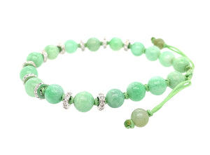 18kt WG Diamond Roundels Paired w/ Burmese Mint Green Jadeite Beads Silk Bracelet