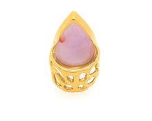 22kt Yellow Gold Burmese Red & Lavender Jadeite Teardrop Lattice Ring