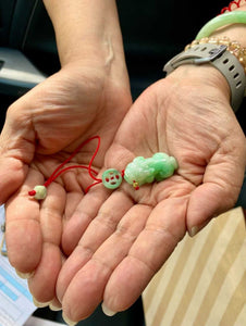 Burmese Green Jadeite Pei Yao/Pixiu, Coin, 24kt YG Bead & Super 7 Charm