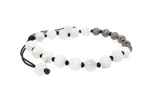 18kt Black Diamond Balls Paired w/ Burmese White Jadeite 7mm Beads Yin & Yang Bracelet