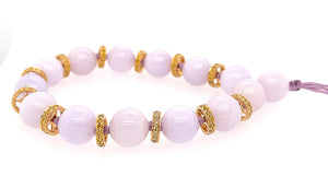 18kt YG Diamond Roundels Paired w/ Burmese Lavender Jadeite Beads Silk Bracelet