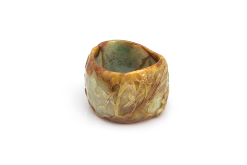 Burmese Honey Green Jadeite Carved Bamboo Forest Wide Bangle