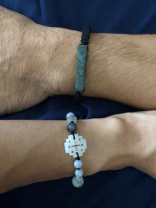 Raw, Natural, Unpolished Burmese Jadeite Men's Silk Adjustable Bracelet