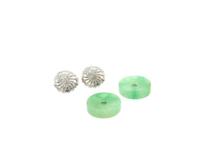 18kt WG Diamond Pave Puff Heart w/ Interchangeable Burmese Apple Green Jadeite Disc Jackets Studs