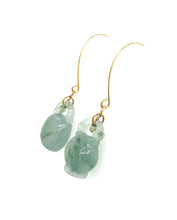 Burmese Icy Green Blue Jadeite Pot of Wealth, Treasure Chest, Green Sapphire Briolette Earrings
