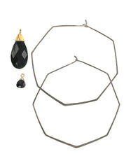 18kt BG Large Octagon Hoops w/ Interchangeable Burmese Black Jadeite Facet Drops