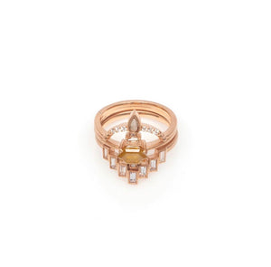 18kt Rose Gold Matte 0.15 ct Baguette Diamond V Ring