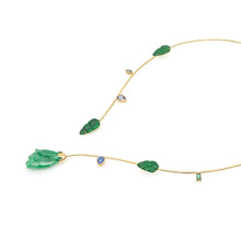 18kt Burmese Apple Green Jadeite Rose w/ Emerald Green Jadeite Leaves, Sapphire Thorn Collar